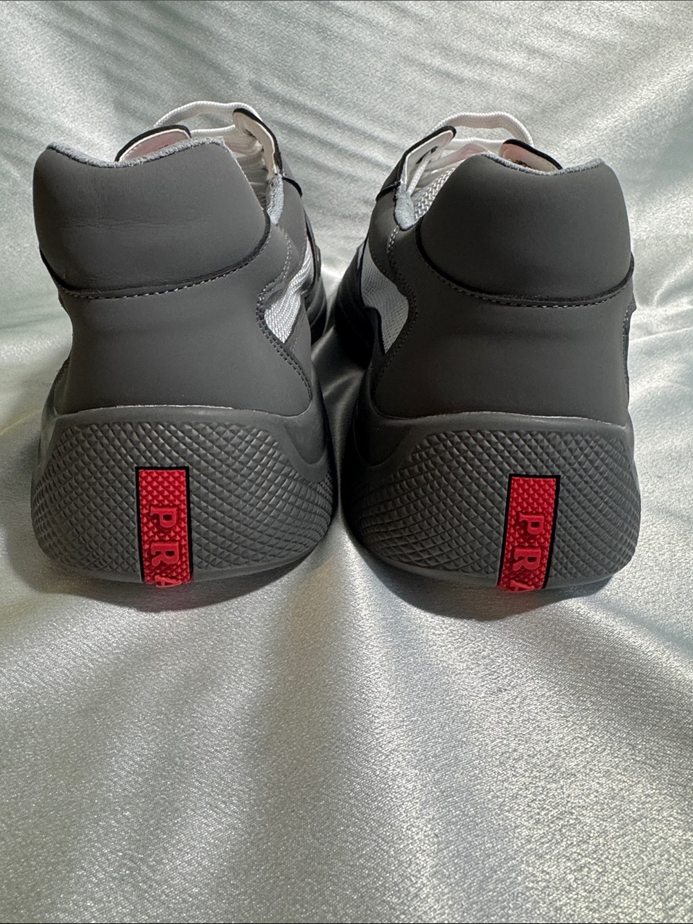 Prada Men's American Cup Gray and White Rubber Low-Top Sneakers - Picture 9 of 11